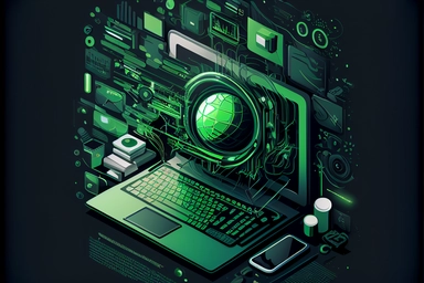 the very high quality of it technology clipart with documents and internet on dark background green color scheme