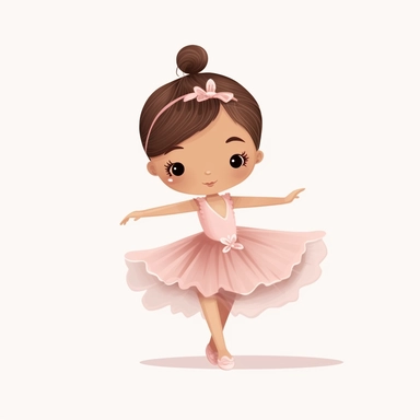 clipart toddler ballet dancer, pink tutu, brown hair in a bun, arabesque pose