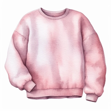 watercolor, hyper realistic, white background, white margins, 16k, ultra detailed clipart, cut out image, hand-drawn a soft cashmere sweater in a delicate shade of blush pink, exuding elegance and comfort.