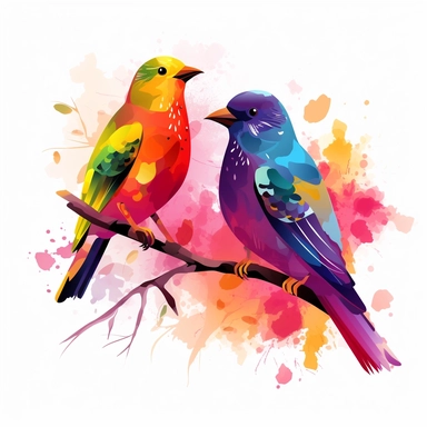 Create a cute colorful birds clipart trasparent background