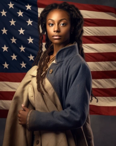 Patriotic, Make America Great Again theme 2023 version Norman Rockwell digital illustration, Beautiful 25 year old African American woman with Beautiful braids waving a USA Flag png file, sublimation, conservative fashion Nova Model Black Woman Clipart, Large Handbag, African American Female,