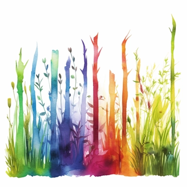 page dividers made of grass, horisontal, clipart, watercolour, white background, rainbow colours