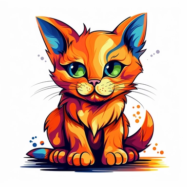 An adorable clipart design of a cute kitten with a cool and charismatic personality. The kitten is illustrated with a confident and strong appearance, showcasing its impressive physical attributes. The style of the artwork is cute and playful, with bold and vibrant colors that pop against the white background. The contour lines add depth and dimension to the image, making it a standout clipart design