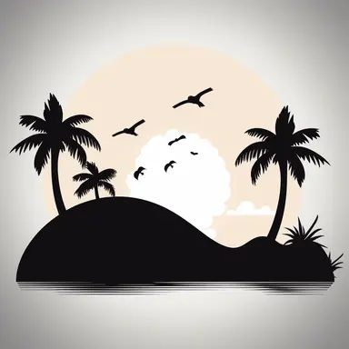 simple beach scene black, svg, clipart, silhouette cricut, white background