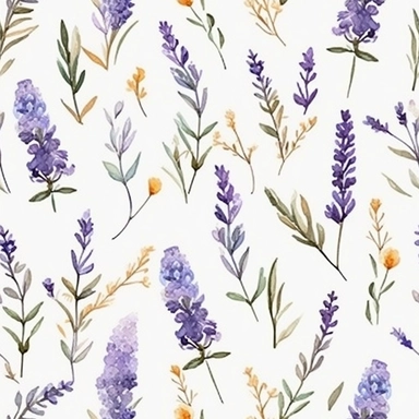 (Lavender), herbs, vintage, Watercolor, vector, white background, clipart, Seamless patterns, repeating patterns design, flat illustration, outlined , Vector, 4K, Art station, digital print, highly detailed clean, A detailed illustration a field,3D vector art, cute and quirky, fantasy art, watercolor effect, bokeh, Adobe Illustrator, hand-drawn, digital painting, low-poly, soft lighting, bird's-eye view, isometric style, retro aesthetic, focused on the character, 4K resolution, vector image, pho