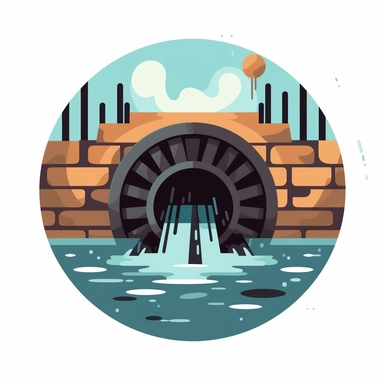 a simple flat clipart of polluted waste water entering a storm sewer grate