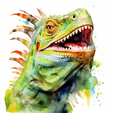 Happy Green iguana, watercolor, sharp illustration clipart, insane detail, white background