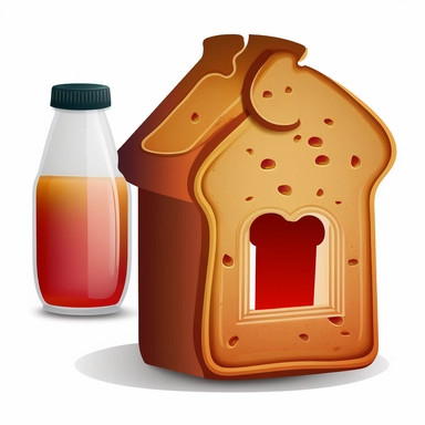 clipart blank background of toast shaped like a house next to a bottle of jam