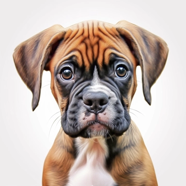 Boxer puppy, Closeup Portrait, Clipart, Digital art, disney style, hyperdetailed, 1080p, Ultra-HD, white background