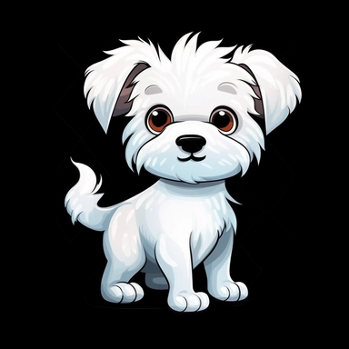 cute cartoon white dog clipart, black background,--no cut off edges