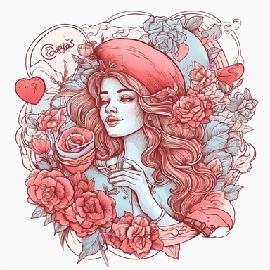 SAINT VALENTINE'S DAY clipart , original hand drawing, style of the artwork, mood of the aartwork, white background, 8K quality, ultra detailed , clipart, white background, High Quality, ultra detailed