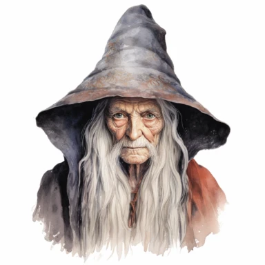 portrait of an ancient witch, crayon drawing clipart, white background