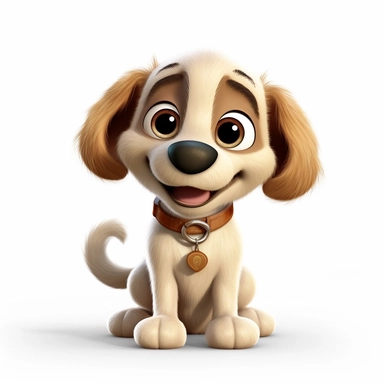 an adorable cute happy puppy dog with big puppy eyes, 3D image, full body image, pixar style, clipart
