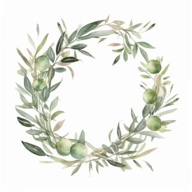 olive Wreath Watercolor - olive frame - Delicate ethereal soft frame for Wedding invite Logo - Digital clipart PNG