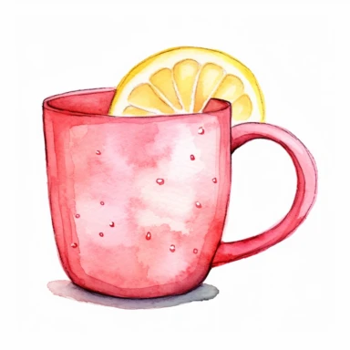 basic watercolor pink lemonade colored mug in minimal hand drawn style, Etsy, textured, clipart, white background