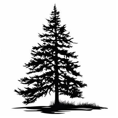 silhouette of fir tree clip art style black on plain white background clean bold lines
