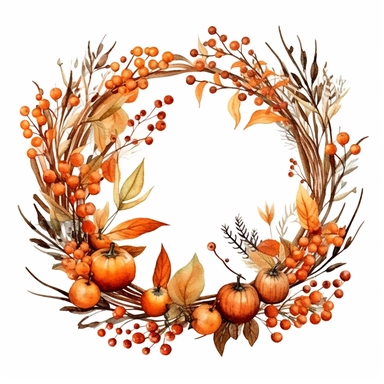 watercolor clipart, fall spice wreath, white background
