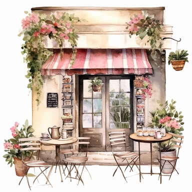 Watercolor spring coffee shop clipart -20 High Quality cafe PNG clipart, Collage spring cafe illustration - - v5.1