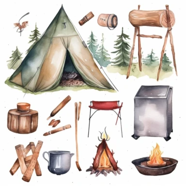 Watercolor Outdoor Camping Clipart Nature Hiking