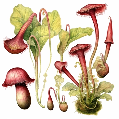 Clipart, vintage, watercolor, Sarraceniaceae, carnivorous plant, botanical illustration, hand drawn, texture