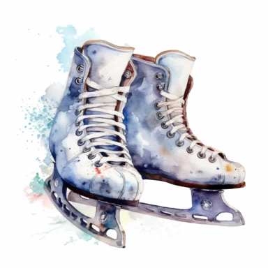 vector watercolor hyper realistic vintage Christmas ice skates clipart on white background, Christmas ice skates, photorealistic, realistic, detailed watercolor style, on white background