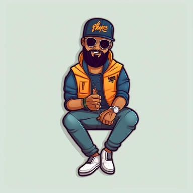 dope boy mascot guy, cartoon, full classic beard, flat, illustration, clipart, high quality, 4k 8k
