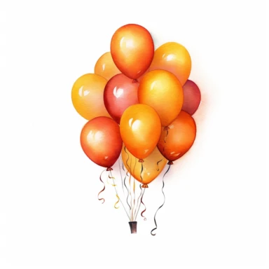 one vibrant party balloon clipart, white background, orange colour tones, watercolour style