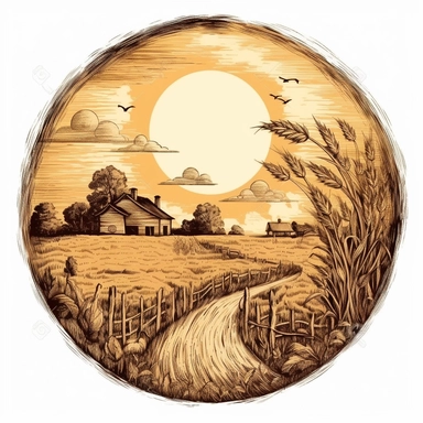 clipart of a harvest moon, white background, clipart, vintage style--q2--s1000