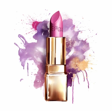 lipstick, in the style of watercolor illustrations, pink and gold, soft lilac, serenity and harmony, various stroke techniques, on white background, clipart