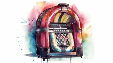 watercolor clipart on Jukebox, bokeh effect, without text