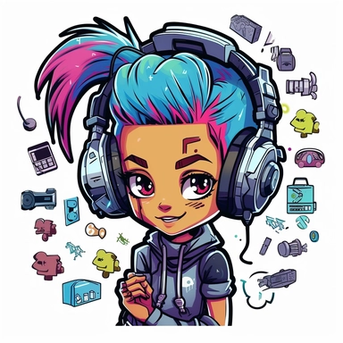 adorable simple cyberpunk gamer clipart, white background, adobe illustrator vector