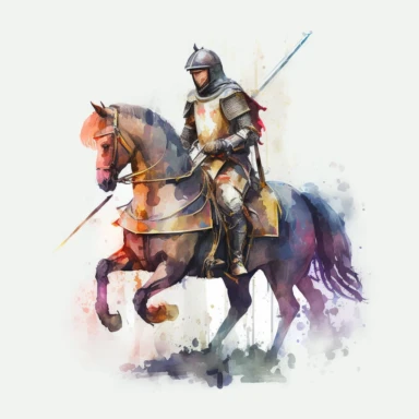 knight on a horse, watercolor clipart, transparent background, no text or logos or watermark
