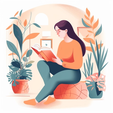 vector design, image of a woman, taking her final education exam with a book, flat modern illustration, clipart, white background, atey ghailan, nature study, in the style of warm color palette, natural pastel colors, orange and pink prevail, object portraiture specialist, animated illustrations, style by Tom Witen, by ai yazawa