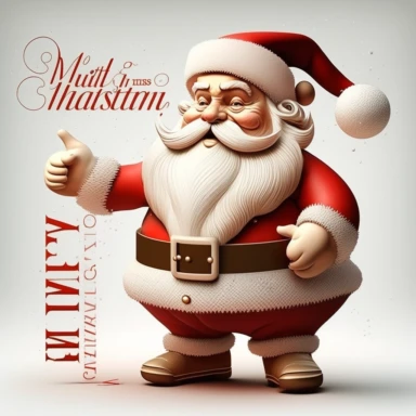 Create an illustration of a jolly Santa Claus with a Merry Christmas text in a stylish font, Imagination stunning Christmas clipart, detailed high quality, clipart image, white background, 3rd render
