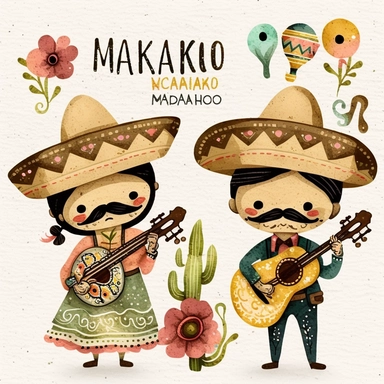 cinco de mayo watercolor clip art, mariachi