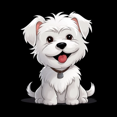 cute cartoon white dog clipart, black background,--no cut off edges