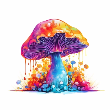 clipart Psilocybe mushroom, Psychedelic art, Acid Art, high resolution, neon rainbow colored, white background