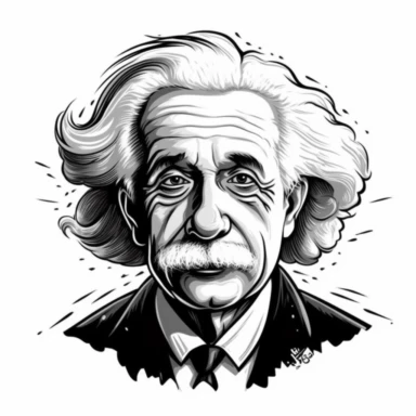 Albert Einstein illustation, use black color, white background, very simple quick draw cartoon clipart, no complex brush lines or gradients