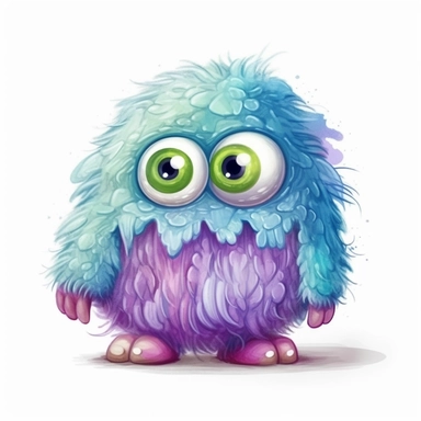 A super-cute monster, three eyes, knitted painting texture, Perfect for nursery art and children's book illustration style, simple, cute, full color, clipart, watercolor illustration, single object, high definition 8k, white background for removing background