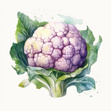 Watercolor cauliflower clipart, hd, on white background, spaced out 3:2 s 1000