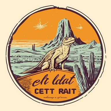 un paysage desertique avec un lézard en premier plan vintage clipart stamp