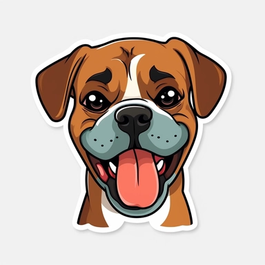 cute Dog Boxer, happy and smiling, bold line, clipart, sticker, white background, no shadow, 8k detail