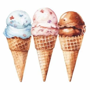 Ice Cream Scoops watercolor clipart, white background, neutral muted colors, high quality, hyperrealistic, detailed, vintage, paris, color palette vintage beige and baby blue