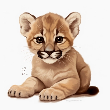 cougar baby clipart, cougar design, plain white background, 16:9