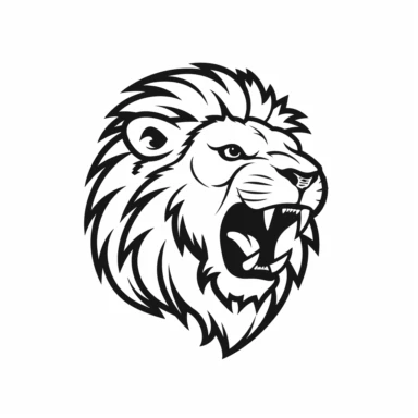 roaring lion head black frontal view silhouette vector flat simple identification symbol white backround white background minimalistic clipart png svg