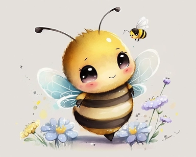 cute bee drawing for clipart, bee is the focal point in a white background, he is flying through the air by himself, nursery watercolor, in the style of watercolor painting, white background, charming anime characters, cute and colorful, depiction of animals, high quality--seed 4107006010