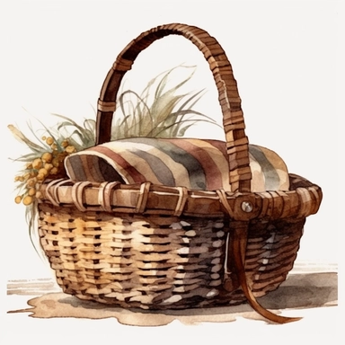 Beach basket, brown color, clipart, watercolor, illustration
