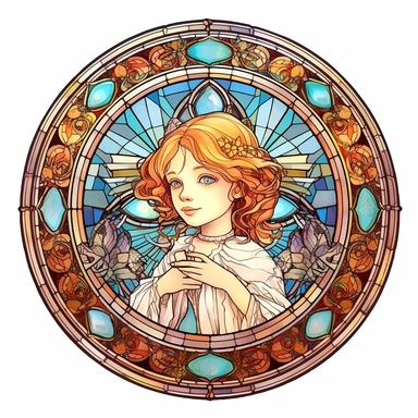 Vintage Cute Beautiful Round Stained Glass girl Sublimation Clipart, Cartoon, hyper realistic, intricate detail, illustration style, high solution, on the white background