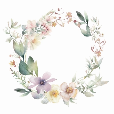 floral crest, delicate flowers, elegant, in the style of watercolor painting, etsy clipart, marriage flower clipart, white background