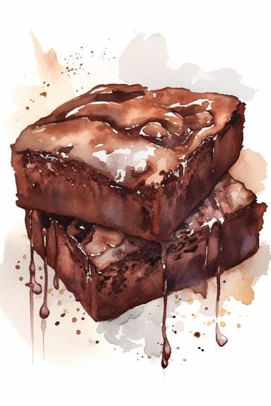 chocolate brownie with watercolor topping, clipart, hd, offset white background